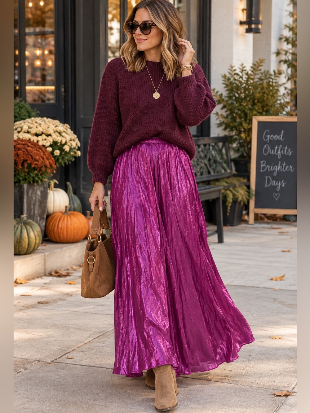 HYFVE Metallic Magenta Maxi Skirt Size S – Crinkle Shimmer Flowy Y
